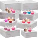 Barydat 8 Pcs Large 13.7" Wood Risers Display Stands Rustic Square Cupcake Stand Food Risers Stackable Display Box for Buffet Table Dessert Food Birthday Wedding Party(Vintage White)