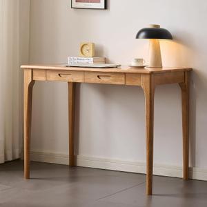 47" Solid Wood Desk with Drawers, Small Writing Desk & Wooden Computer Desk