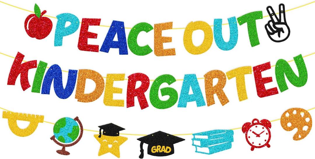 Peace Out Kindergarten Banner Kindergarten Graduation Banner Congrats Kindergarten Grad Decorations Class of 2025 Last Day of Kindergarten Goodbye Kindergarten Party Supplies