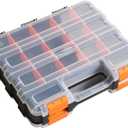 Torin AG322B Double Sided Tool and Hardware Storage Box: Portable Small Parts Organizer with Removable Plastic Dividers for Tools, Small Items and Jewelry, Black/Orange