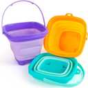 Shindel 3Set Collapsible Beach Buckets, Foldable Sand Toys, for Kids Toddlers Outdoor Activities, Beach Fun Summer Vacation, Camping Gear, Travelling (Mix 2)