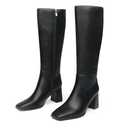 Knee High Boots Women Chunky Block Heel Square Toe Zipper Boots Black Matte, Size 8.5
