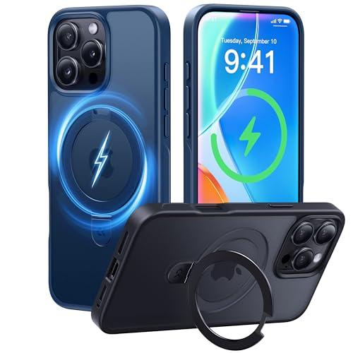  CASEKOO Ultra-Magnetic Stand for iPhone 16 Pro Case [Military Drop Protection] [Compatible with MagSafe] Shockproof Translucent Matte Slim Ring Holder Case for iPhone 16 Pro 6.3", Blue : Cell Phones & Accessories