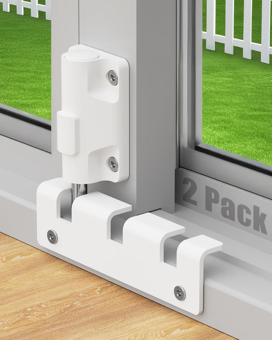 Sliding Glass Door Lock Window Locks 2 Pack Childproof Safety Lock Horizontal Sliding Door Security Bar Keyless Patio Foot Locks for Front Door Latch Stoppers from Inside Bedroom Apartment Essentials