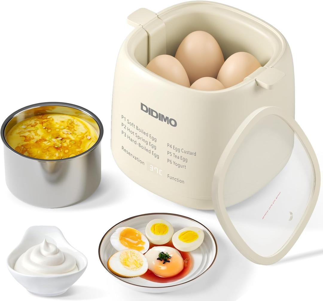 Rapid Egg Cooker, Timable Egg Cooker for Hard Boiled Eggs, Soft Boiled Egg, Hot Spring Egg, Egg Custard, Tea Egg, Yogurt, Electric Egg Cooker with Auto Shut Off and Beep Alarm for Kitchen, Dorm (Warm White)