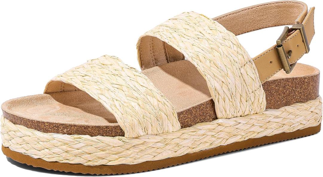 Marc Ford Platform Sandals Women Fashion Raffia Sandals Summer Beach Wedges Heels for Women with Adjustable Buckle