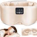 MUSICOZY 3D Silk Bluetooth Sleep Mask Headphones, Mulberry Silk Eye Mask with Ultra-Thin Wireless Speakers, Bluetooth 5.4 Sleeping Headphones for Side Sleepers, Music Sleep Mask Gifts for Men Women (Champagne Gold)