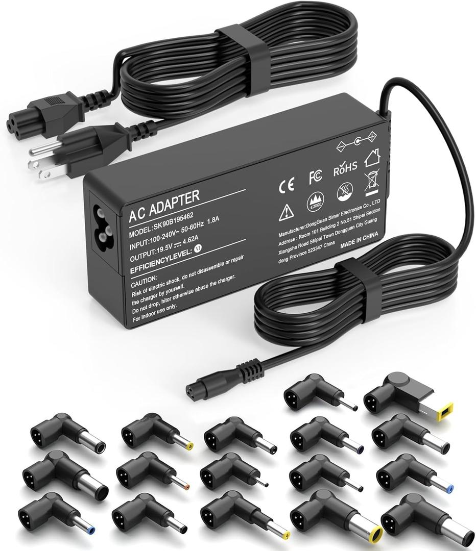 90W Universal Laptop Charger AC Adapter Compatible with HP Lenovo Dell Acer Asus IBM Sony Gateway Fujitsu Notebook Ultrabook Chromebook Universal Adapter with 17 Tips