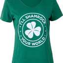 I'll Shamrock Your World | Funny St Pat's Paddy Patrick V-Neck T-Shirt for Women-(Vneck,3XL) (Green, XXXL)