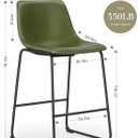 DUMOS Bar Stools Set of 4, 26 Inch Counter Height Faux Leather Barstools with Back, Modern Metal Leg Bar Chairs for Kitchen Island, Dining Pub Table, Home Bar, Green