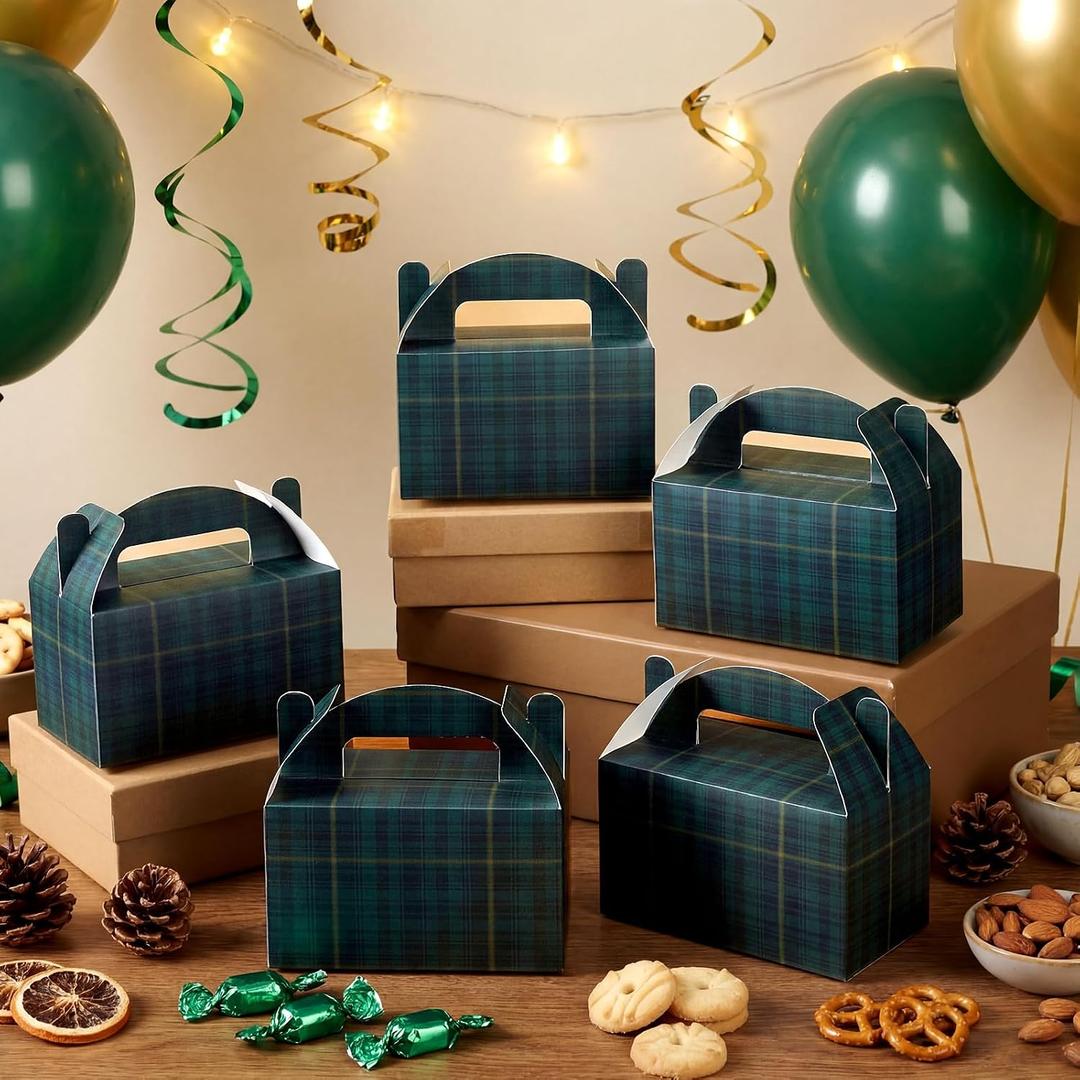 Gueevin 24 Pcs Green Blue Tartan Plaid Gift Boxes 6x3.5x3.5 Inch Vintage Green Plaid Boxes Classic Tartan Babyshower Decor for Birthday Baby Shower Party Decorations Supplies