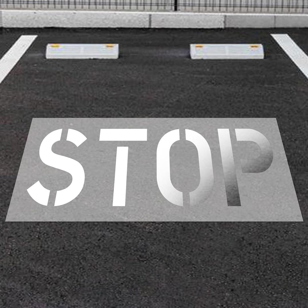 Stop Stencil, 24" Tall Letters for Pavement – Foldable Silicone Reusable Stencil for Asphalt & Concrete – 32"x82" Outer Size, 1mm Thickness – Ideal for Painting Stop Signs & Pavement Lines