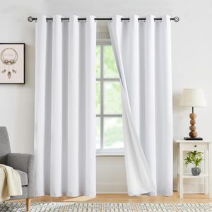 Jubilantex Linen Coating Full Blackout Curtains Pure White Thermal Insulated Rustic Textured Window Curtains 84" Long for Bedroom Living Room,Grommet Top 54"x84" 2 Panels