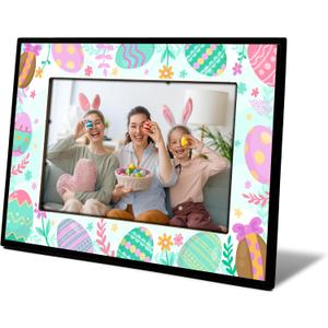 Easter Picture Frame, Easter Gifts for Friends, Colorful Easter Egg Decor, Wooden Spring Floral Easter Egg 4x6 Photo Frame, Easter Party Supplies Favor-B05