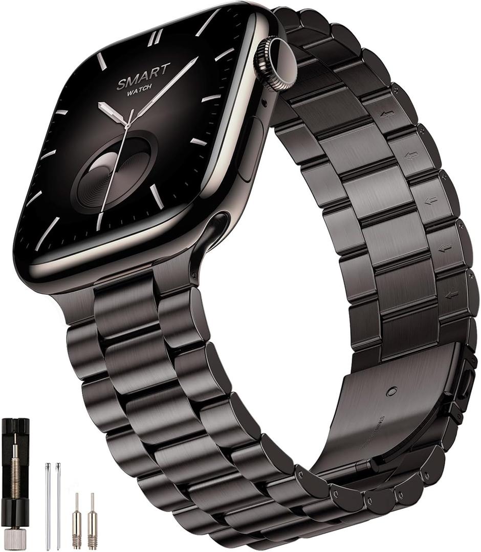 SUNFWR Compatible with Apple Watch Band 41mm 40mm 38mm for Women Men, Stainless Steel Metal iWatch Band for Apple Watch Series 9/8/7/6/5/4/3/2/1/SE/SE2 (Gun Color, 38mm/40mm/41mm No case)