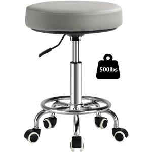 Rolling Stool with Wheels, Comfort Cushion Professional Swivel Drafting Stool, Height Adjustable Heavy Duty 500 lb Stool with Silent Casters and Foot Ring for Salon Tattoo Clinic Home Office, Grey, Standard