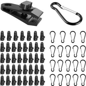 Tarp Clips Clamps Heavy Duty Lock Grip,60 PCS Tent Clamp with Carabiners Tie Down Fastener Clips Holder for Tarp,Pool Cover,RV Awning Cover,Banners,Tents,Tarpaulin, Caravan Canopies (60 PCS)