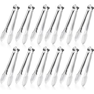 12 Pack Small Serving Tongs,XEVOM Stainless Steel Sugar Tongs Mini Appetizers Tongs Mental Kitchen Tongs for Serving Food (5inch)