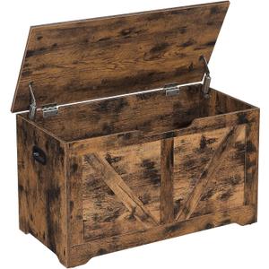 VASAGLE Storage Chest, Storage Trunk with 2 Safety Hinges, Storage Bench, Shoe Bench, Farmhouse Style, 15.7 x 31.5 x 18.1 Inches, for Entryway, Bedroom, Living Room, Rustic Brown ULSB062T01