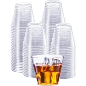 SETUP Clear Hard Plastic Cups/Tumblers [5 oz. Squat - 200 Count] Small Disposable Party Cocktail Glasses