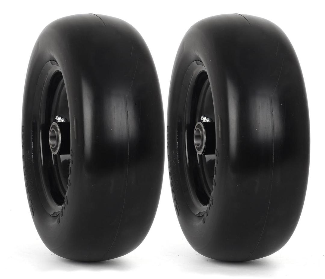 GICOOL 11x4.00-5” Flat Free Lawn Mower Tire and Wheel with 3/4" or 5/8" Bearing, 3.4"-4"-4.5"-5" Centered Hub, Smooth Tread Tire for Zero Turn Mowers, 2 Pcs