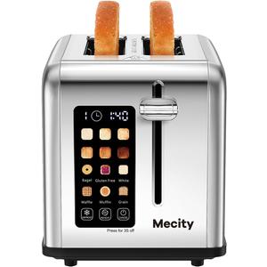 Mecity 2 Slice Toaster Touch Screen 1.5" Wide Slot, Stainless Steel Smart Bread Toaster for Bagel Muffin Waffle Gluten Free Breads, Timer, Defrost, Reheat, 120V 825W, Stainless Steel 