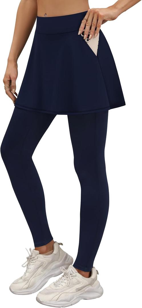 LouKeith Skirted Leggings for Women Athletic Skirt with Leggings Tennis Skirt Yoga Running Golf Skirts with 4 Pockets (Blue, M)
