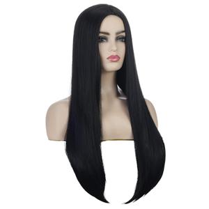 27" Long Black Wig for Women Straight Synthetic Wig for Girl Halloween Costume Party Cosplay Wig (Black)
