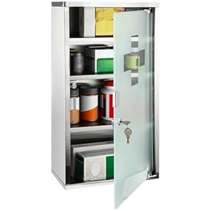 Timgle First Aid Wall Cabinet with Lock Medicine Wall Mounted Bathroom Storage Hanging Medical Cabinet with Safety Glass Door for Bathroom(2 Shelves, Silver)