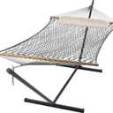 SUNCREAT Rope Hammock with Stand Included, Portable Double Hammock with Soft Pillow, Gray