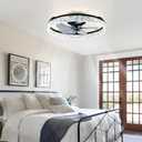 Depuley Bladeless Ceiling Fans with Lights: 20" Black Modern Low Profile Flush Mount Ceiling Fan with App Remote Control - Bedroom Enclosed Crystal Fandelier with Dimmable LED for Living Room Kitchen