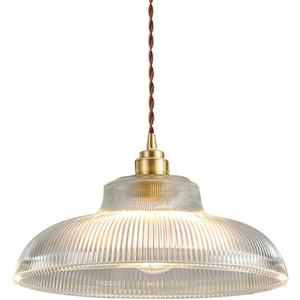 Small Glass Pendant Light Fixtures One-Light Gold Brass Dining Room Decor mid Century Modern Hanging Pendant Lamp Clear Dome Shade Striped Light Fixture for Kitchen Island