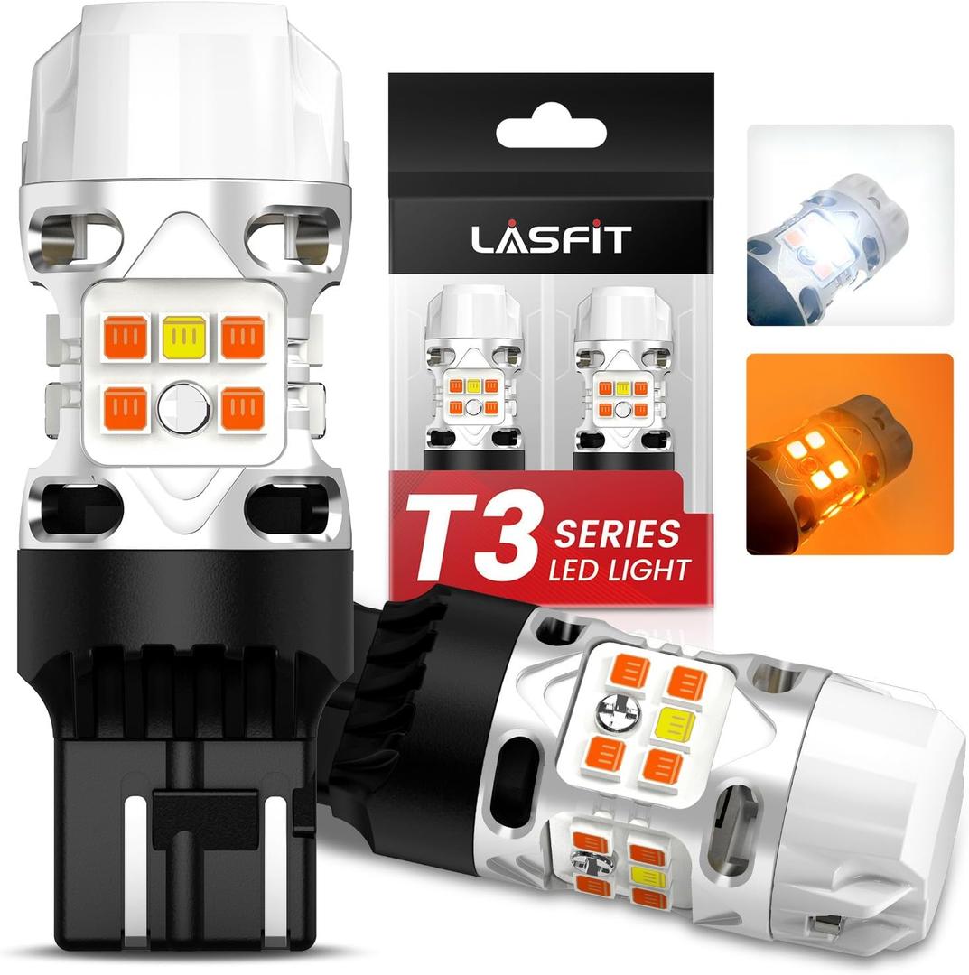 LASFIT T3 7443 Switchback LED Bulb 7444 LED Front Turn Signal Light Parking Light 7444NA Built in Resistor 100% Error Free White Amber(2pcs)