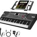 61 Key Keyboard Piano, Portable Electronic Keyboard Piano for Beginners with Speakers, Microphone, Sheet Music Stand, 100 Voices, 100 Rhythms, Digital Music Keyboard Built-In Speakers - Black