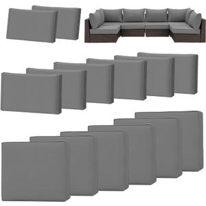 HOMREST 14-Piece Outdoor Cushion Covers Set for Patio Furniture, Reversible Double-Sided Sofa Slipcovers with Zipper, Water-Repellent Replacement Covers Only (Grey, 25.625.63.9in)