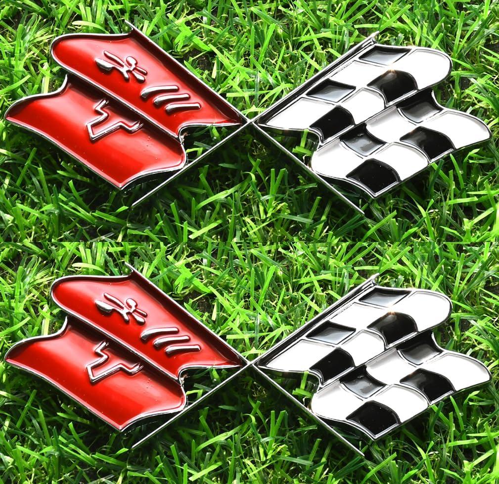 2Pcs Gas Door Emblems Cross Crossed Flags Badge Car Decal Replacement for 1968-1972 Corvette C3 (Chrome)