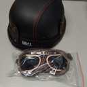 Yesmotor Motorcycle Half Helmet Retro German Handmade Leather Half Face Quick Release Buckle & Goggles - DOT Approved (Black & Red Line, L)
