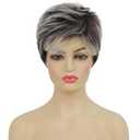 Kaneles Short Grey Pixie Cut Wigs for Women Layered Soft Fluffy Old Lady Synthetic Wigs for Daily Party Costume Halloween UseGray Mix Brown