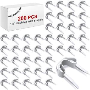 Tandefio 200 Pcs Electrical Wire Staples U Type 1/8 Inch Insulated Staples Wire Tacks for Cables Organization, Secures Low Voltage Efficient Cable Clips for Speaker Telephone Thermostat (White)