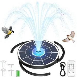 AISITIN 6.5W Solar Glass Panel Fountain, LED Colorful Lights & Remote Control, Rechargeable with Storage, Solar Powered Water Fountain Pump with Integrated Bracket for Bird Bath, Garden, Outdoor, Pond