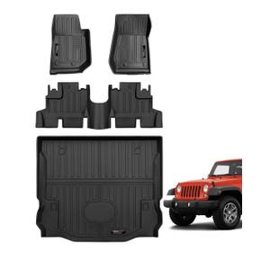 All Weather TPE Cargo Liner and Backrest Mats for 2007-2018 Jeep Wrangler JK 4 Door Accessories (for 2007-2018 Wrangler JK 4 Door Cargo Liner+Backrest Mats)