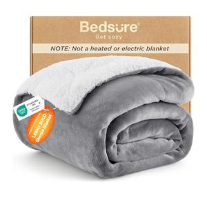 Bedsure GentleSoft Sherpa Fleece Throw Blanket for Couch, Non-Heated, Thick & Warm Christmas Cozy Blanket for Winter, Soft Fuzzy Plush Throw Gifts for Women and Men, Grey, 50x60 Inches