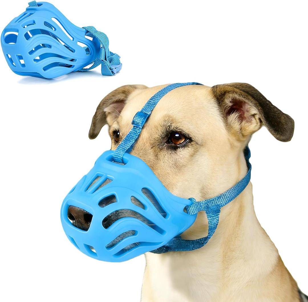 Breathable Dog Muzzle to Prevents Chewing and Biting, Adjustable Mouth Cover, Silicone Pet Muzzles for Grooming Trimming Training (Blue, #8)