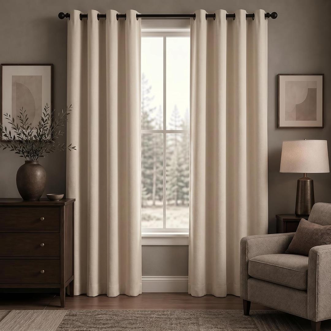 Linen Look 100% Blackout Bedroom Curtains, 84 Inch Long, 50"W x 84"L
