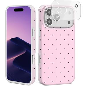 Compatible with iPhone 17 Pro Case, Trendy Cute Polka Dot Girly Soft Slim TPU Shockproof Aesthetic Protective Phone Case Cover for Women Girls 6.3" Pink