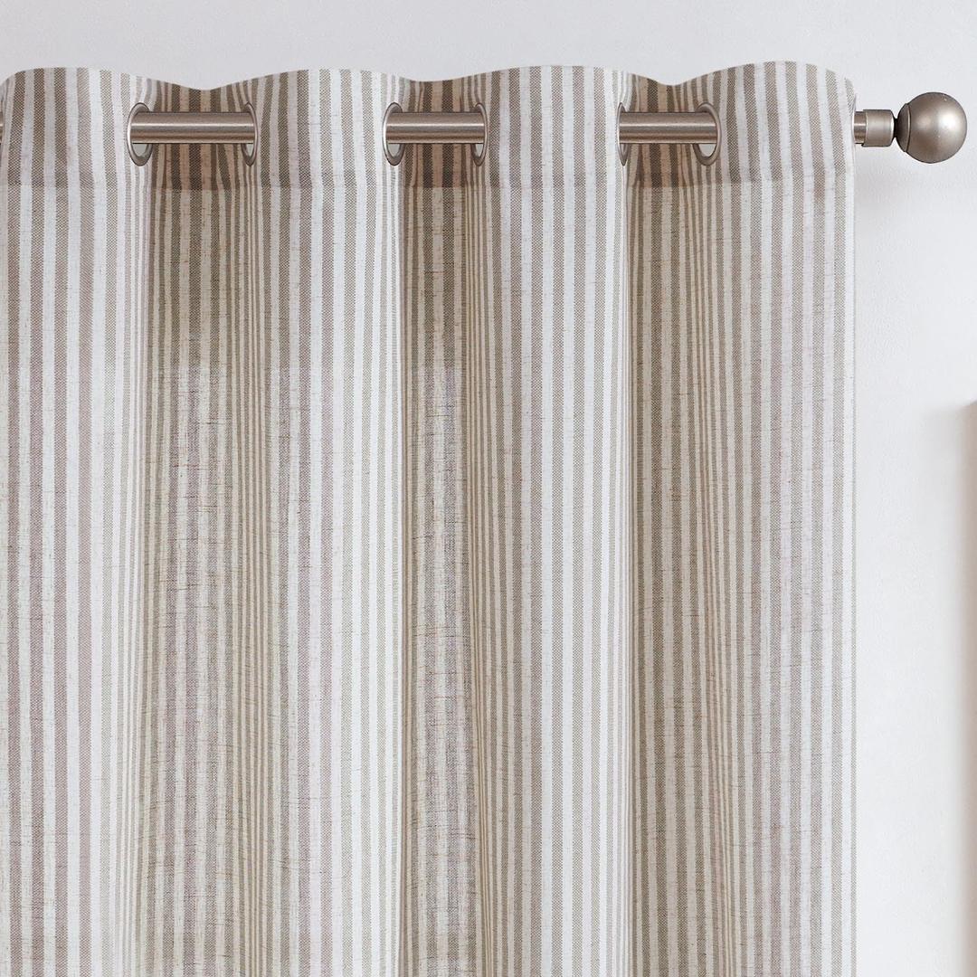 jinchan Linen Curtains for Living Room Grey Striped Curtains for Bedroom Ticking Stripe Pattern Drapes Light Filtering Pinstripe Window Treatment 2 Panels 84 inches Long