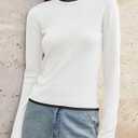 ZESICA Women's Long Sleeve Crewneck Shirts Spring Knit Slim Fitted Casual Basic Tee Sweater Tops (White, M)