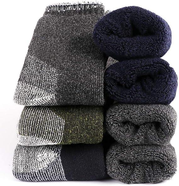 Yoicy Mens Merino Wool Thermal Socks - Soft Warm Fuzzy Winter Heavy Cushion Hiking Socks (Multi1-Super Thick 3pack) 7-12