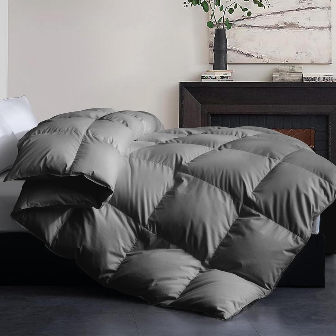 Cosybay Feather Down Fiber Comforter Oversized Queen Size - All Season Grey Duvet Insert - Luxury Medium Warmth 100% Cotton Hotel Bedding Comforter, Fluffy and Cozy -Oversized Queen 98 x 98 Inch