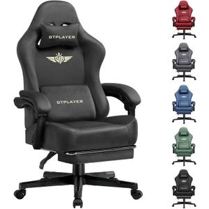 GTPLAYER Gaming Chair Fabric with Pocket Spring Cushion, Big and Tall Gamings Chairs 350LBS High Back Computer Chair with Footrest for Adults Lumbar Support Swivel Game Chair for Office Dark Grey